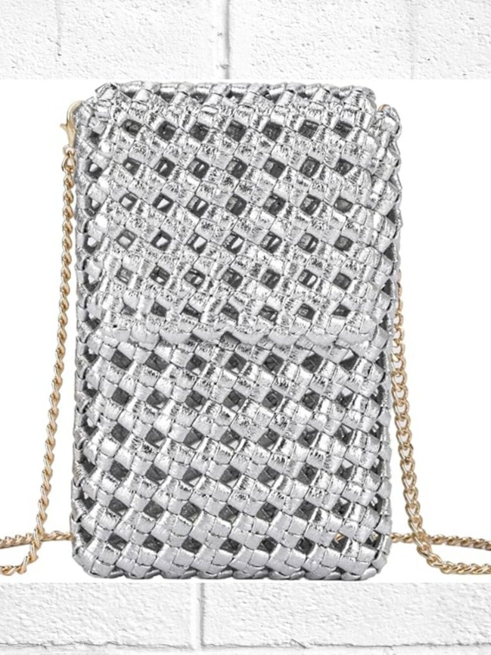 NWOT! Silver Faux Leather Shoulder/Crossbody Purse with Gold-Tone Chain Strap